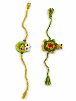 Handmade Crochet Frog & Turtle Rakhi Combo | Set of 2