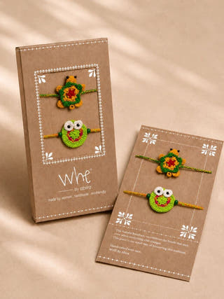 Handmade Crochet Frog & Turtle Rakhi Combo | Set of 2