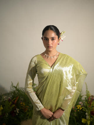 Jade Paradise Neon Green Tissue Saree