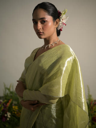 Jade Paradise Neon Green Tissue Saree