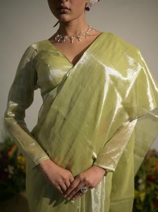 Jade Paradise Neon Green Tissue Saree