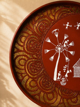 Hand Painted Warli Village Life Wall Plate