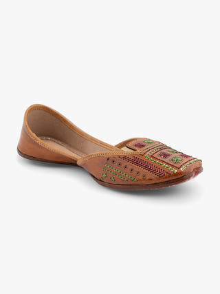 Artsy Tan Genuine Leather Punjabi Jutti for Women