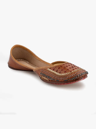 Walnut Coffee Genuine Leather Punjabi Jutti for Women