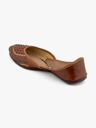 Walnut Coffee Genuine Leather Punjabi Jutti for Women