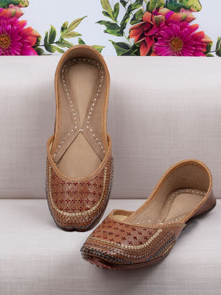 Walnut Coffee Genuine Leather Punjabi Jutti for Women