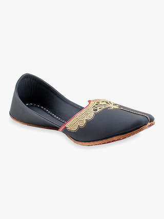 Kohinoor Black Leather Punjabi Jutti for Men