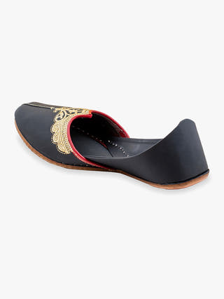 Kohinoor Black Leather Punjabi Jutti for Men