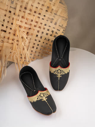 Kohinoor Black Leather Punjabi Jutti for Men
