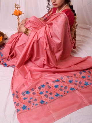 Sozni Work Kashmiri Saree Pink Forsarees