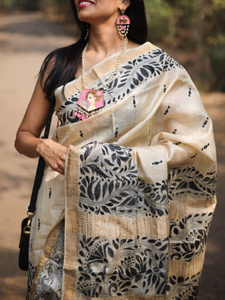 Kosa Silk Kantha Embroidery Saree Beige Forsarees