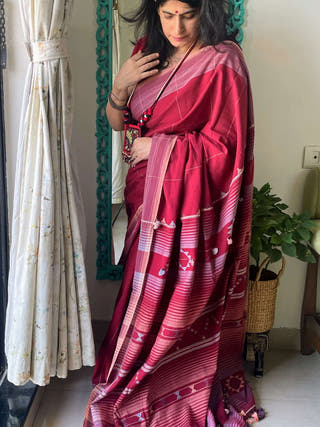 Maroon Bhujodi Cotton Saree