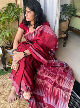 Maroon Bhujodi Cotton Saree
