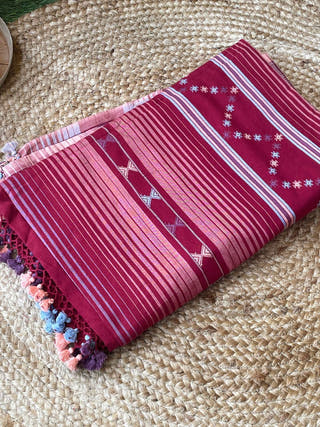 Maroon Bhujodi Cotton Saree
