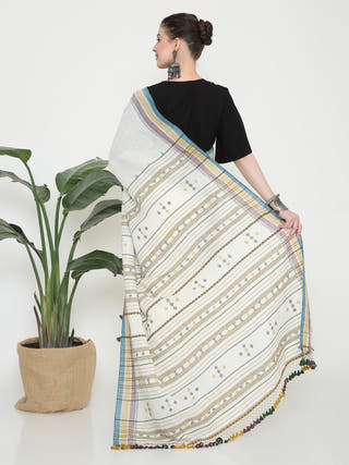 White Linen Bhujodi Saree