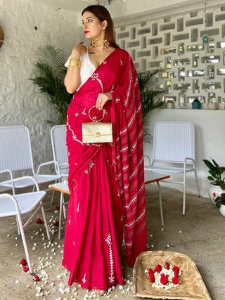Red Kantha Saree
