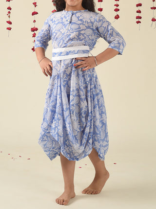 Water Cowl Dress With Belt Blue The Cotton Staple