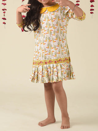 Macaw Pleated Dress Mustard The Cotton Staple