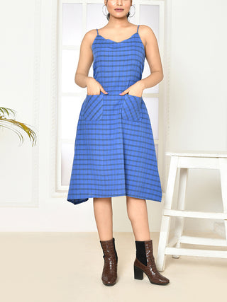 KIKI Handloom Cotton Dress Blue Expressions By UV