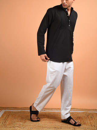 Pin Tuck Shirt Kurta Black Kalp