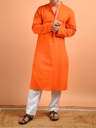 Hand Embroidered Cotton Kurta Orange Kalp