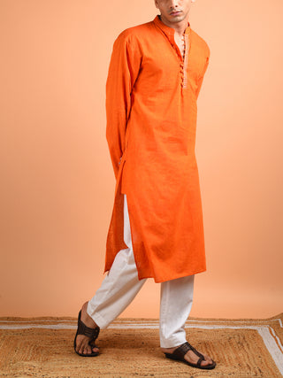 Hand Embroidered Cotton Kurta Orange Kalp