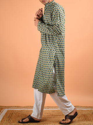 Mihir Sanganeri Print Men's Kurta Green Kalp