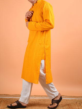 Aftab Kantha Weaved Men's Kurta Chrome Yellow Kalp