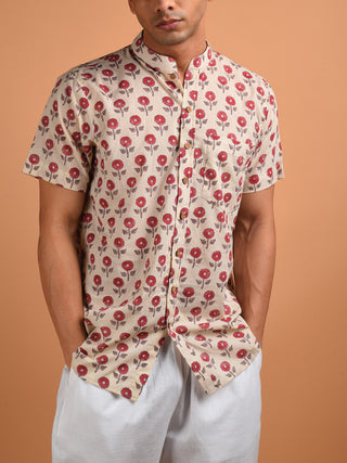Men's Beige Short Sleeve Linen Blend Shirt | The Taste Maker | Kenny Flowers
