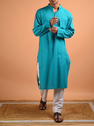 Kantha Weaved Men's Kurta Turquoise Kalp