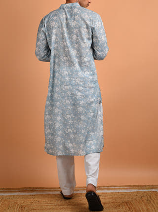 Mehtab Block Printed Men's Kurta Grey Kalp
