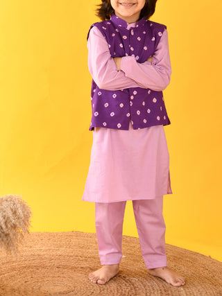 Bandhini Nehru Jacket Set Lavender KALP