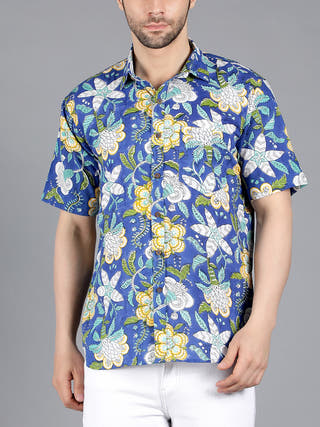 Milkyway Handblock Printed Shirt Blue KALP