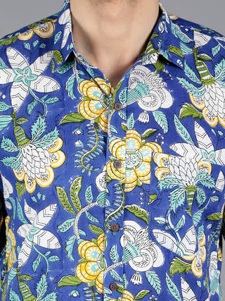 Milkyway Handblock Printed Shirt Blue KALP