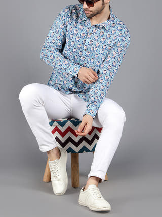 Orion Handblock Cotton Shirt Blue Kalp