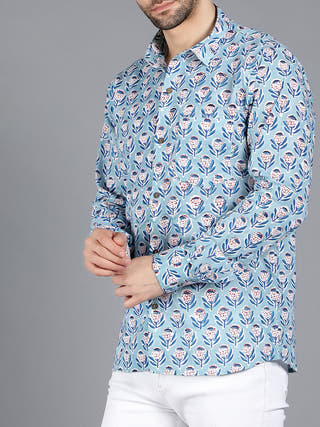 Orion Handblock Cotton Shirt Blue Kalp