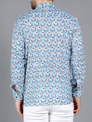 Orion Handblock Cotton Shirt Blue Kalp