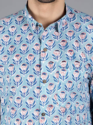 Orion Handblock Cotton Shirt Blue Kalp