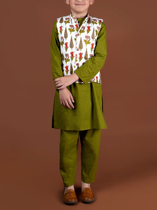 Nehru Jacket-Kurta Set Olive KALP