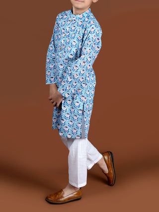 Handblock Kurta Set Blue White KALP