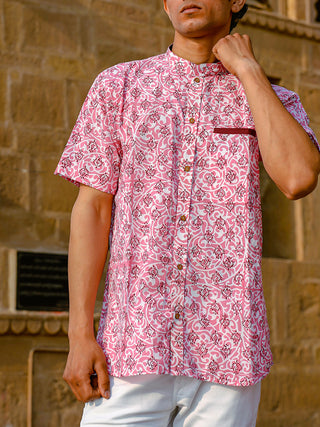 Palmette Handblock Shirt Pink Kalp