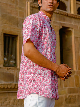 Palmette Handblock Shirt Pink Kalp