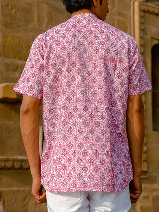 Palmette Handblock Shirt Pink Kalp