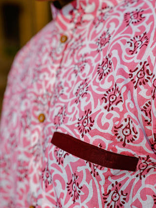 Palmette Handblock Shirt Pink Kalp