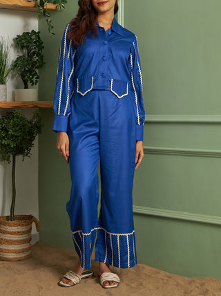 Isabella Co-ord set - Cotton coord set for women in Blue color