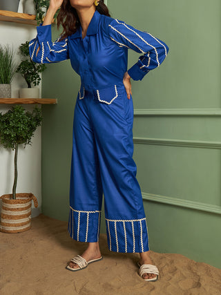 Isabella Co-ord set - Cotton coord set for women in Blue color