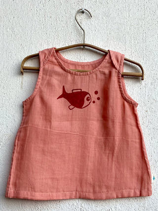 Organic Koi Jhabla With Pants Peach Red Whitewater Kids