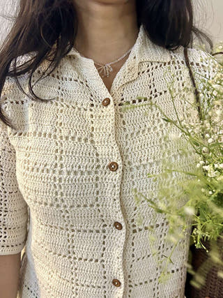 Ivory Grid Crochet Shirt