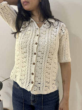 White Loom Lines Crochet Shirt