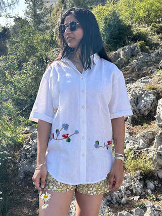 White Serene Stich Linen Shirt